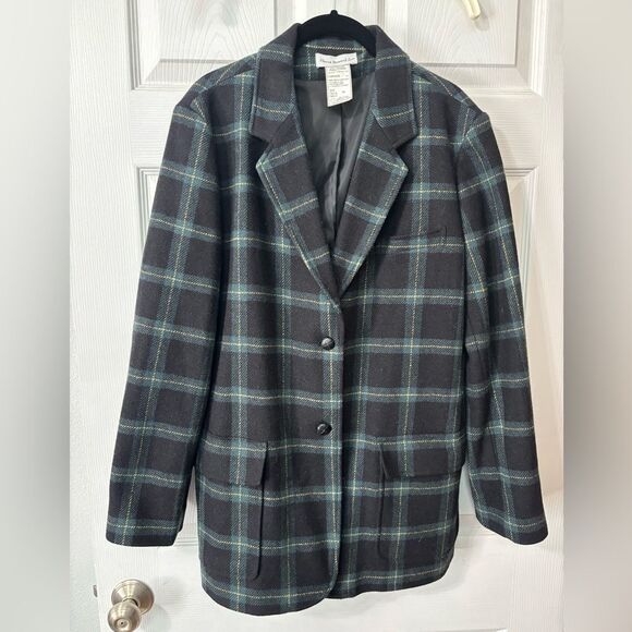 Vintage Harve Benard Sport Wool Green Plaid Suede Elbow Pads Blazer Jacket 14 - Picture 2 of 12